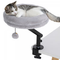 PawHut Cat Desk Bed, 360° Rotatable Adjustable Height Desktop Cat Bed for Home Office Work Window, Plush Washable Kitten Hammock for Indoor Kittens, Grey