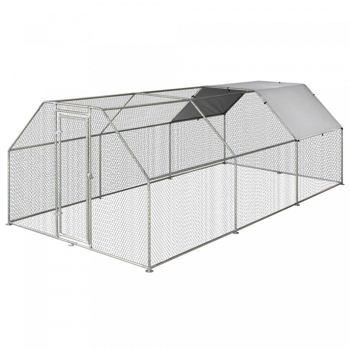 Pawhut 9.2' X 18.7' Metal Chicken Coop, Galvanized Walk-in Hen House, Poultry Cage Outdoor Backyard With Waterproof Uv-protection Cover For Rabbits, Ducks