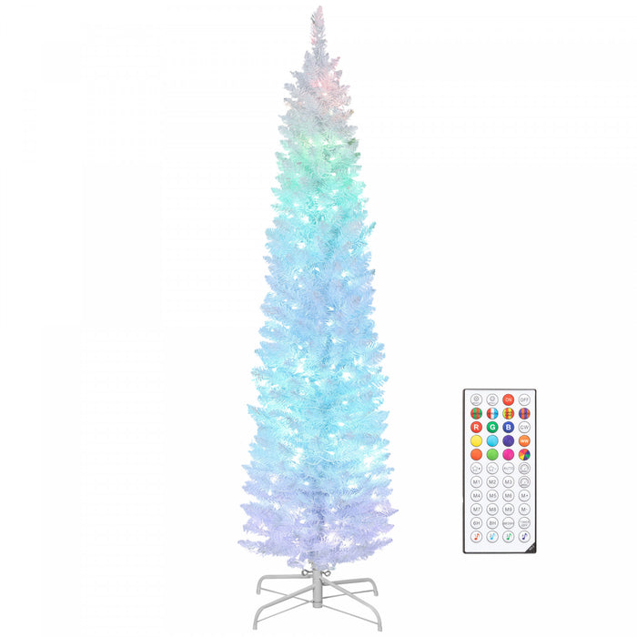 HOMCOM 6ft Christmas Tree with DIY Synchronized LEDs, Xmas Tree, White
