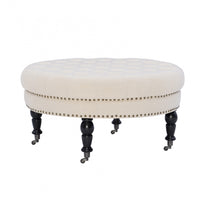 Isabelle Fabric Round Tufted Ottoman - Natural
