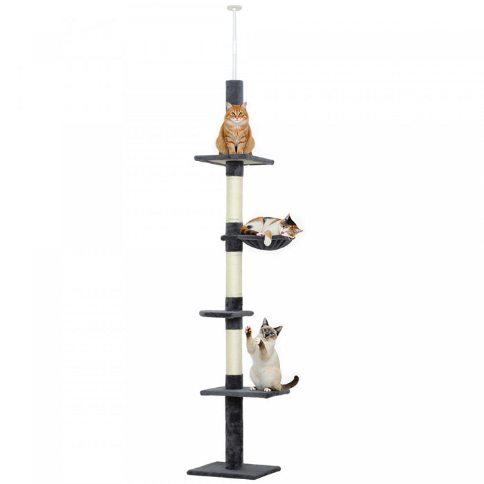 PawHut 102\" Cat Tree 5-Tier Floor-to-Ceiling Cat Tower Kitty Activity Center with Scratching Post Play Rest Post Pet Furniture Dark Grey