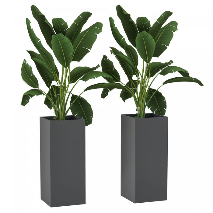 Outsunny 2 Pack Plastic Planter, 11 Inch Outdoor Planters, Dark Grey