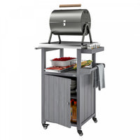 Outsunny Grill Table with Stainless Steel Top, Pizza Oven Table with Storage Cabinet, Spice Rack, Outdoor Kitchen Island with Wheels, Handle, Dark Grey