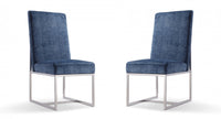 Element Modern Velvet Metal Dining Chair in Blue - Set of 2