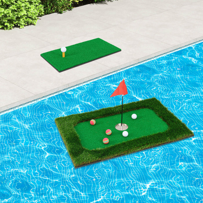 Costway Rectangular Floating Golf Green For Pool Includes Golf Hitting Mat 6 Golf Balls