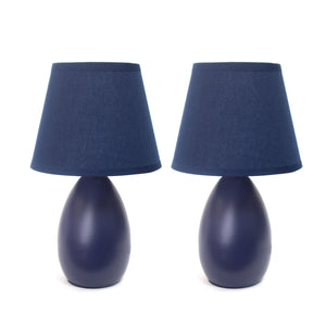 Simple Designs Mini Egg Oval Ceramic 2-Piece Table Lamp Set - Blue