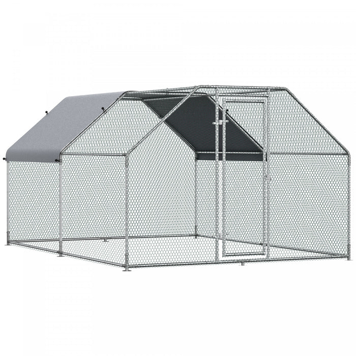 Pawhut 9.2' X 12.5' Metal Chicken Coop, Galvanized Walk-in Hen House, Poultry Cage Outdoor Backyard With Waterproof Uv-protection Cover For Rabbits, Ducks