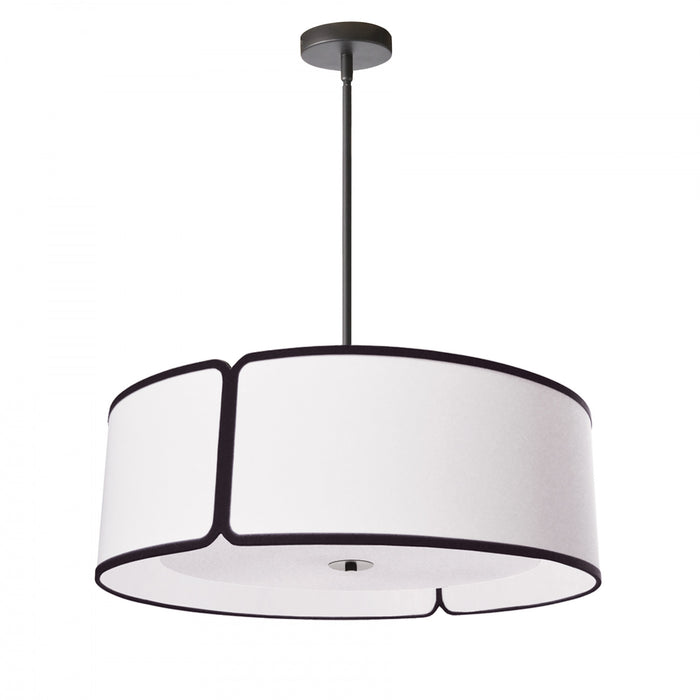 Dainolite Notched Drum 4 Light Notched Drum Pendant Black Finish White Shade/White Diffuser Lamp