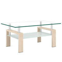Liam Modern Rectangle Clear Tempered Glass Coffee Table,Oak