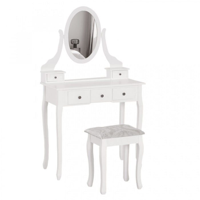 HOMCOM Wooden Vanity Table Set, Makeup Table with 360° Rotating Mirror
