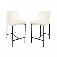 Loft Contemporary Vegan Leather Metal Counter Stool in Ivory - Set of 2 