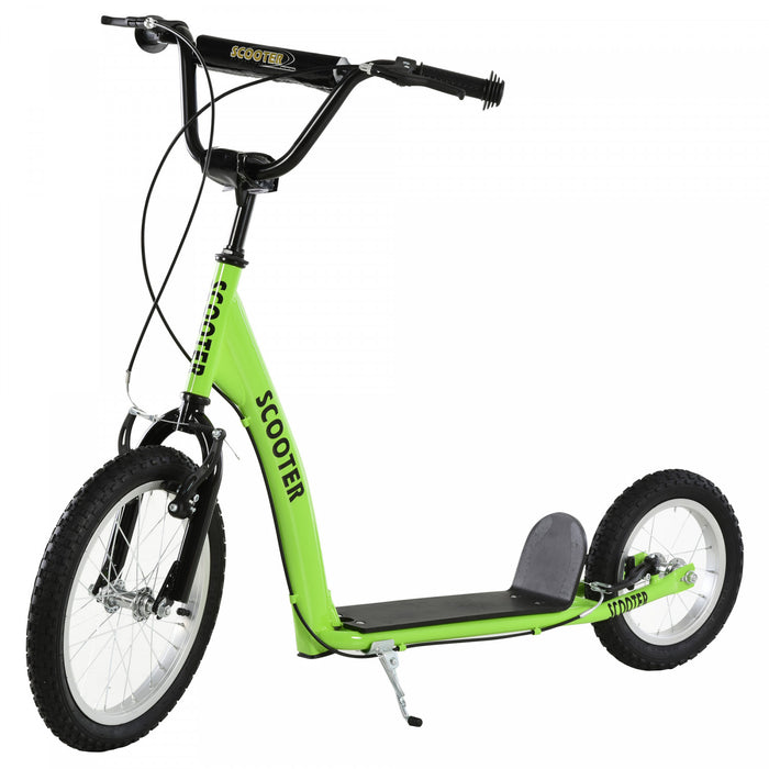 Aosom Kids Scooter For Age 5+, Youth Kick Scooter With Adjustable Handlebar, Front And Rear Dual Brakes, Inflatable Wheels, Green