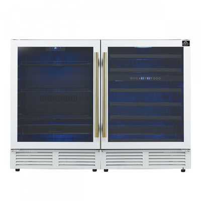 Forno Gemello 48" Side-by-Side Wine and Beverage Cooler in White , French Door, 9.6 cu. ft. -FWCDR6699-48WHT | Refroidisseur a vin et a boissons Gemello de 48" cote a cote en Blanc, 9,6 pi³ - FWCDR6699-48WHT