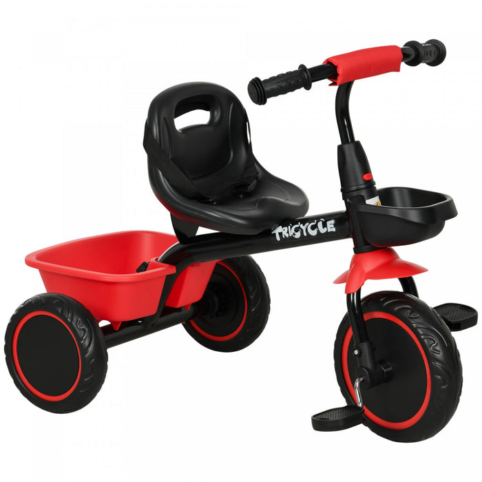 Qaba Tricycle For Toddler 2-5 Year Old Girls And Boys, Toddler Bike With Adjustable Seat, Storage Baskets, Red