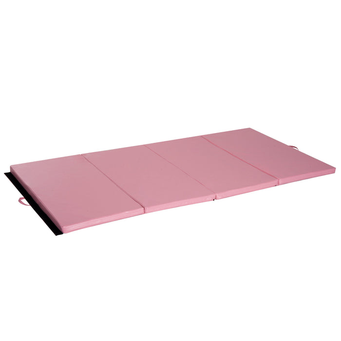 Soozier 4ft X 8ft X 2inch Tri-fold Gymnastics Tumbling Mat Exercise Mat With Carrying Handles For Mma, Martial Arts, Stretching, Core Workouts, Pink
