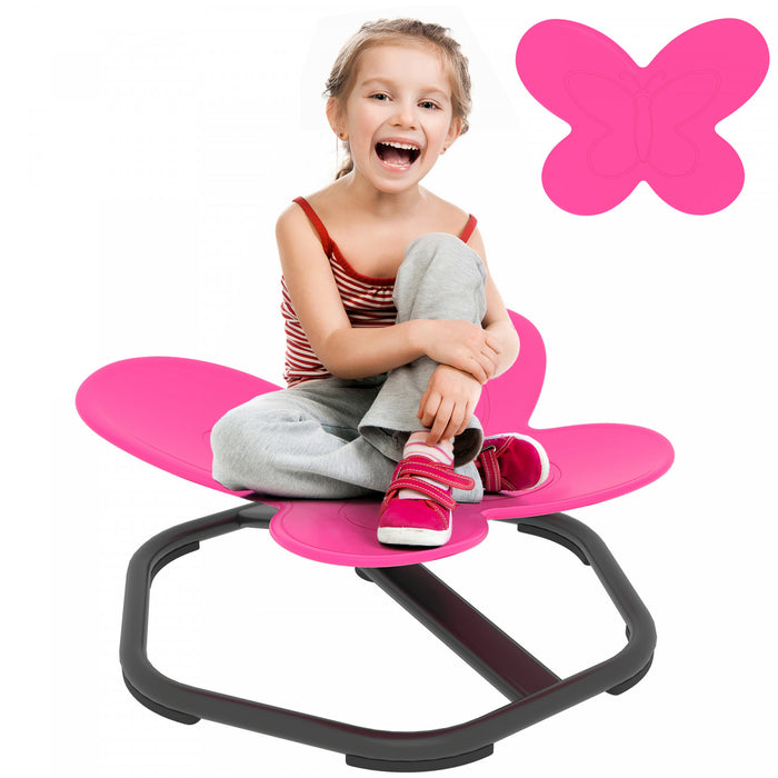 Qaba Kids Swivel Chair, Butterfly-Shaped Sensory Spinning Chair for Training Body Coordination, Non-Slip Sit and Spin Wobble Stool for Kids Aged 3-6, Pink