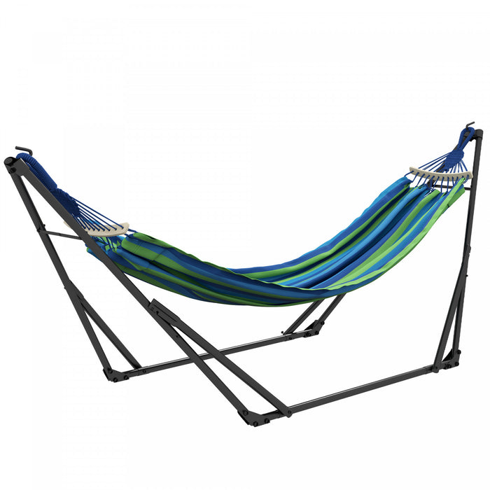 Outsunny Foldable Hammock Stand W/ Hammock, 2-in-1 Portable Hammock, Blue