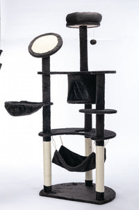 Pawhut 60 Inch Cat Tree For Large Cats Adult, Tall Cat Tower With Scratching Posts And 2 Hammocks, Multi-level Plush Kitten Condo For Indoor Cats With Dangling Balls, Dark Grey