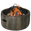 Outsunny 18\" Fire Pit Wood Burning Bowl With Spark Screen, Poker, Brown