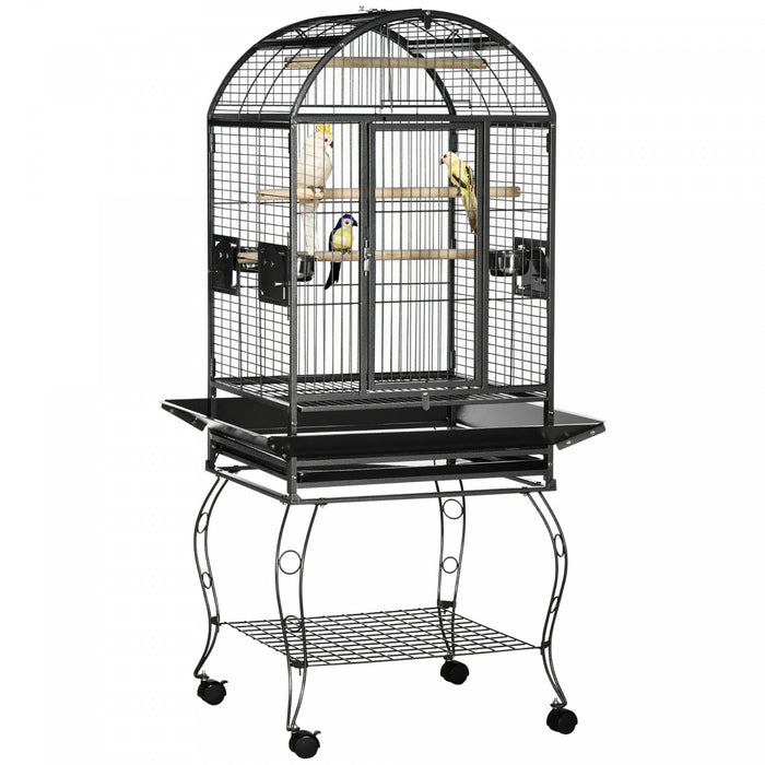 Pawhut 66\" Bird Cage Parrot Cage For Conures, Cockatiels, Parrotlet With Play Top, Rolling Stand, Pull Out Tray, Storage Shelf