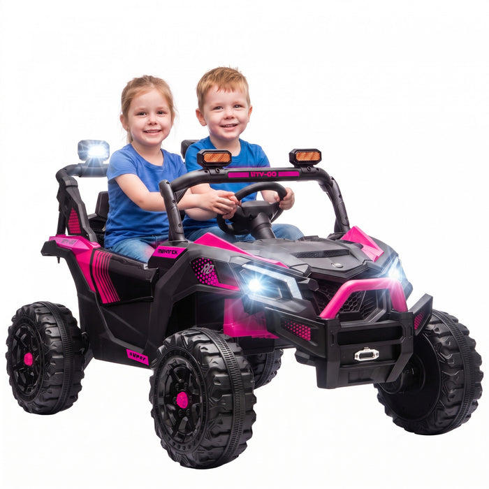 Qaba 24V 2 Seater Ride On Car for Kids, Electric Kids UTV with Dual 120W Motors, Remote Control, 4-Wheel Suspension, Soft Start, Seat Belt, Rear Storage, Music for Ages 3-8, Pink