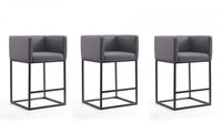Embassy Mid-Century Modern Metal Upholstered Counter Stool in Gray - Set of 3