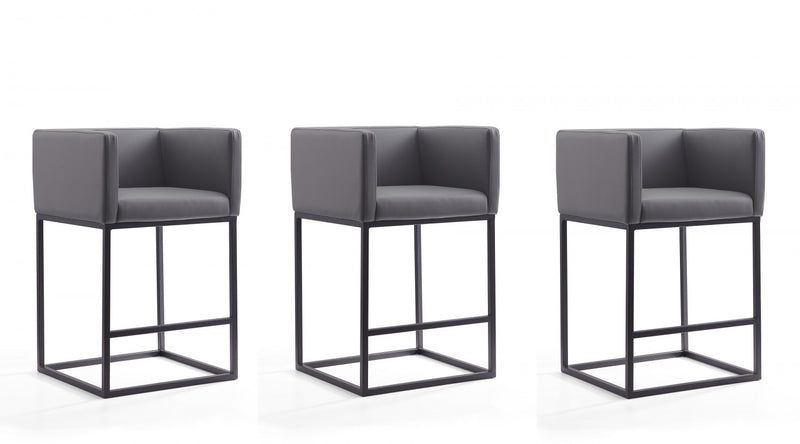 Embassy Mid-Century Modern Metal Upholstered Counter Stool in Gray - Set of 3
