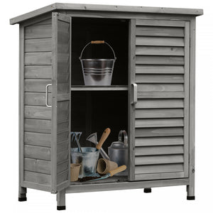 Outsunny Garden Shed Wooden Garden Storage Shed 2 Door Unit Solid Fir Wood Garage Tool Organisation Cabinet, 34.3