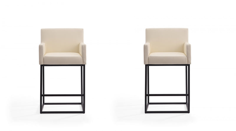 Ambassador Mid-Century Modern Metal Upholstered Counter Stool in Cream - Set of 2 Bar Stool