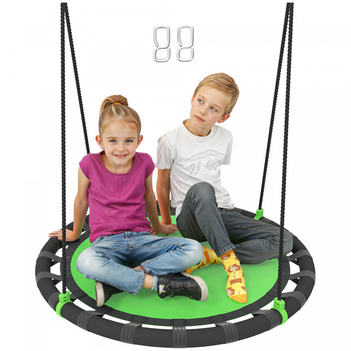 Qaba Saucer Tree Swing Set for Kids, 39 inch Round Flying Swing Seat with Adjustable Hanging Ropes, 331 lbs Weight Capacity Children Net Swing for Outdoor, Backyard, Green