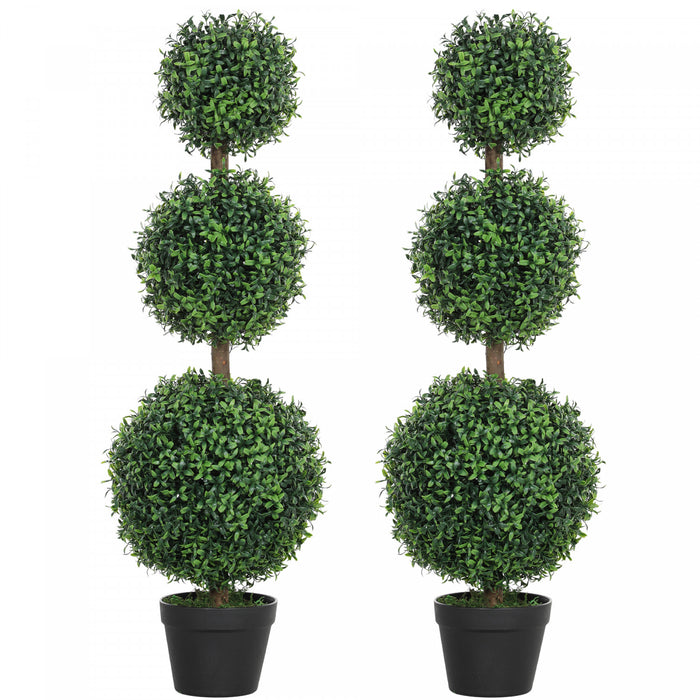 HOMCOM 2 Pack Artificial Boxwood Topiary Ball Trees, Fake Plants in Pot