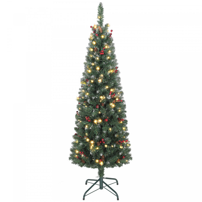 HOMCOM 5 ft Prelit Pencil Christmas Tree with Silver Glitter, Xmas Tree