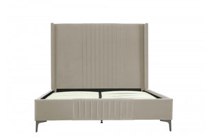 Promenade Mid-Century Modern Upholstered Velvet Queen Bed in Rustic Taupe