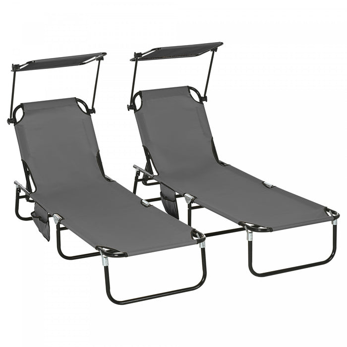 Outsunny 2 Piece Folding Chaise Lounges With Adjustable Backrest Dark Grey