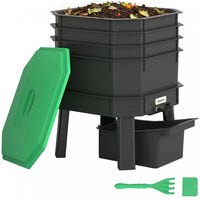 Outsunny 4-Tray Worm Composter Bin, 7.4Gal Outdoor Indoor Worm Composter, Farm Starter Kits for Vermicomposting Starter, Garden Composting Bin for Recycling Food Waste, Dark Green