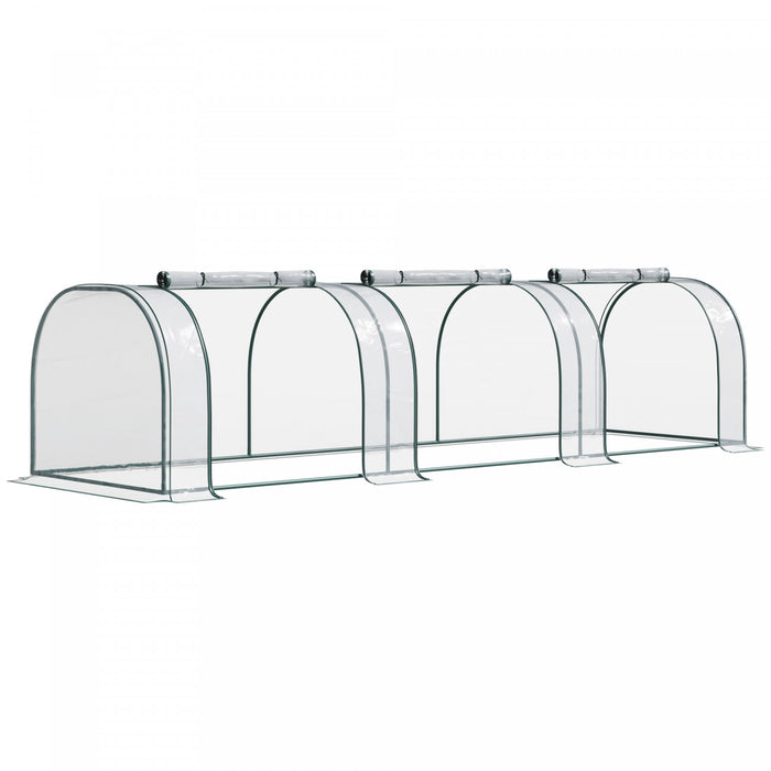 Outsunny 11.5' X 3' X 2.5' Portable Mini Tunnel Greenhouse With 3 Zipped Doors, Portable Small Green House, Easy Assembly, Clear