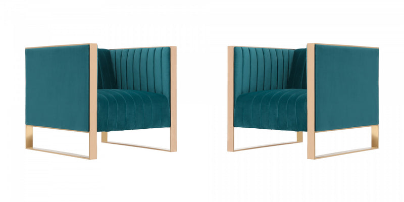 Trillium Mid-Century Modern Velvet Lounge Chair in Teal - Set of 2