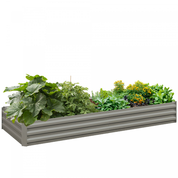 Outsunny 8 X 3 X 1ft Galvanized Raised Garden Bed, Metal Elevated Planter Box, Easy Diy And Cleaning For Growing Flowers, Herbs, Succulents, Silver