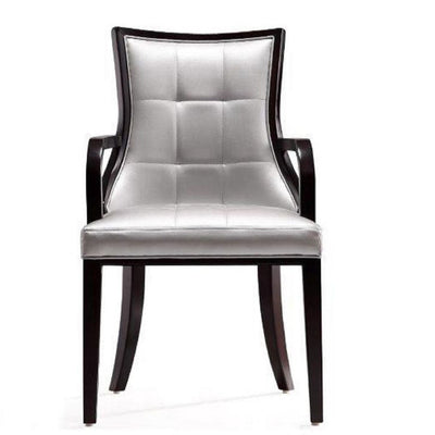 Manhattan Comfort Set of 2 Fifth Avenue Faux Leather Dining Chairs - Silver & Walnut|Ensemble 2 chaises de salle à manger Fifth Avenue de Manhattan Comfort en similicuir - argenté et noyer
