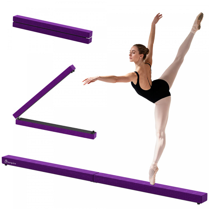 Soozier 7FT Folding Balance Beam, Gymnastics Beam w/Suede Surface, Purple