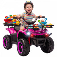 Qaba 12V Kids ATV, Electric Ride On Quad with Dual Motors, Soft Start, 1.9 MPH Max, Battery Powered Electric Vehicle with Music, MP3, Headlights for Boys Girls 3-8 Years, Pink