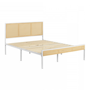 Hoya Natural Cane Metal Full Platform Bed – White/Natural