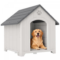 PawHut Large Plastic Dog House Outdoor Indoor, Water Resistant Puppy Shelter with Base Support, Air Vents, Elevated Floor, for Medium Large Pets, 34.6