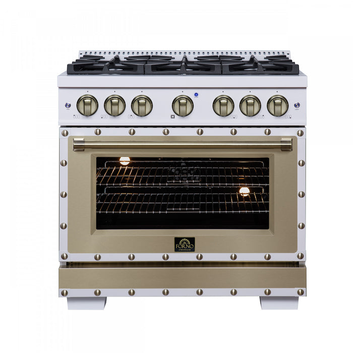 Forno Ambassador 36\" Dual Fuel Range in White, 6 Sealed Burners, 5.2 cu.ft. Oven - FFSGS6199-36CPWHT