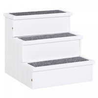 Pawhut Pet Steps 3-step Dog Stairs For Small Dogs Cats And Wooden Ramp With Storage Box Carpet Tread