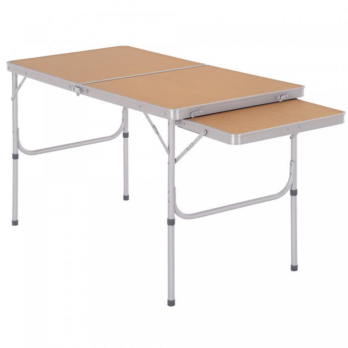 Outsunny 4ft Picnic Table with Slide Shelf Outdoor Portable Aluminum Folding Table 2 Adjustable Height Light-weight Camping BBQ Party Dining Table w/ Carrying Handle