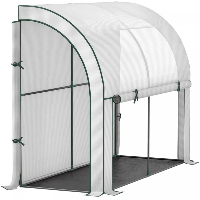 Outsunny Lean-to Greenhouse with PE Cover, Gardening Green House, White
