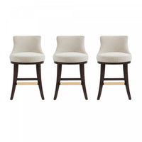 Lucia Modern Chenille Wood Counter Stool in Natural - Set of 3 