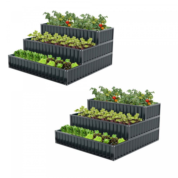 Costway 2 Pcs 3-tier Raised Garden Bed,47\" X 47\" X 24\" Metal Outdoor Elevated Planter Box Black