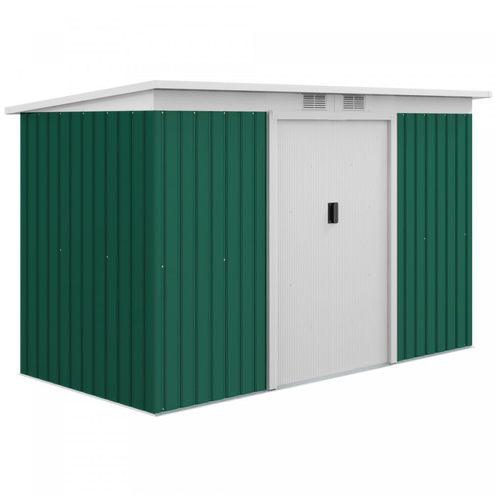 Outsunny 9'x4' Garden Storage Shed Galvanized Steel Tool House, Dark Green